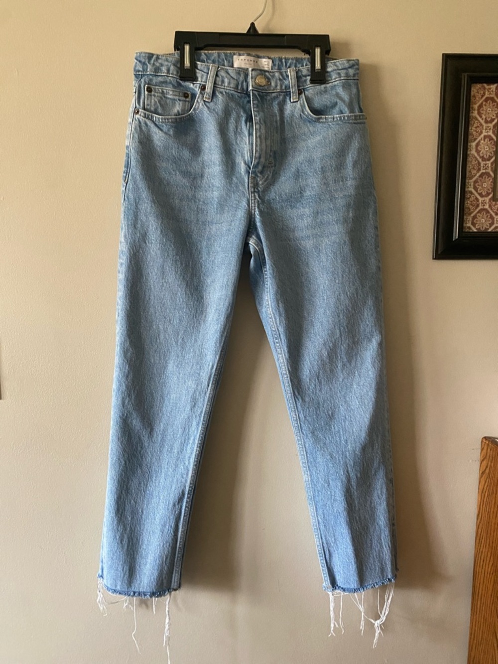 Topshop Light Blue Slim Straight Raw Hew women’s Jeans